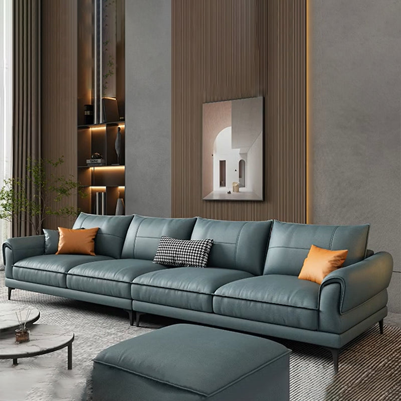 Stain Resistant Contemporary Standard Faux Leather Sofa Couch in Blue