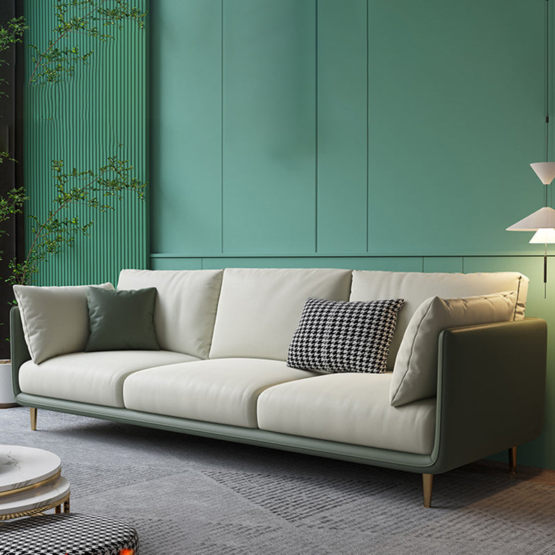 Faux Leather Stain Resistant Modern Square Arm Sofa Couch in Green and White