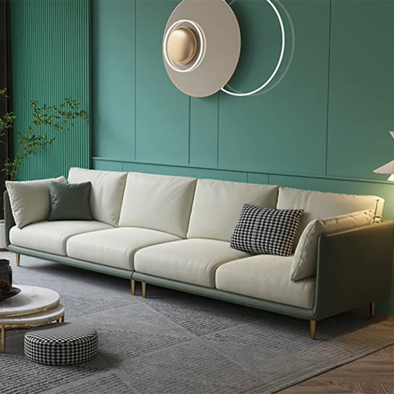 Faux Leather Stain Resistant Modern Square Arm Sofa Couch in Green and White