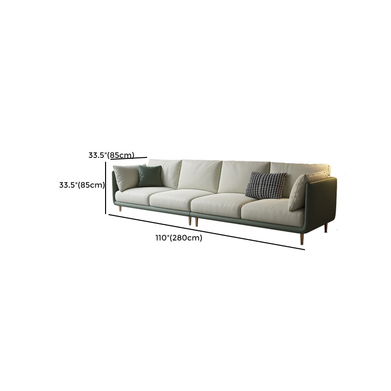 Faux Leather Stain Resistant Modern Square Arm Sofa Couch in Green and White