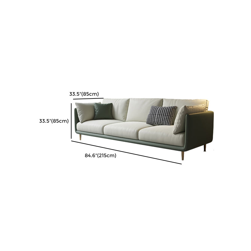 Faux Leather Stain Resistant Modern Square Arm Sofa Couch in Green and White