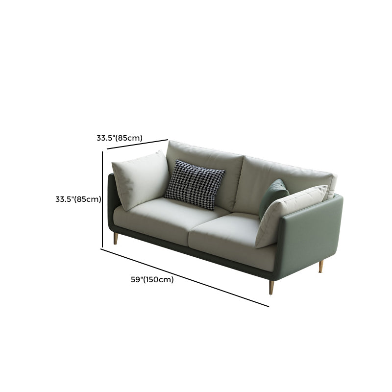 Faux Leather Stain Resistant Modern Square Arm Sofa Couch in Green and White