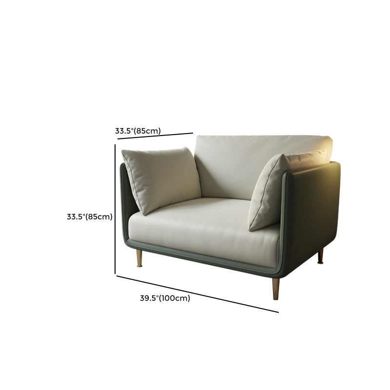 Faux Leather Stain Resistant Modern Square Arm Sofa Couch in Green and White