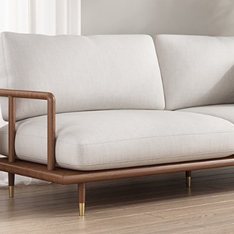 Linen Modern Recessed Arm Sofa Standard Wooden Sofa for Living Room, Apartment