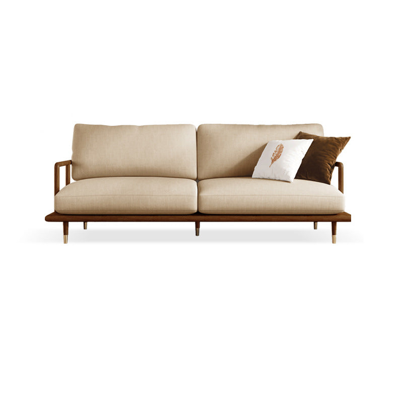 Linen Modern Recessed Arm Sofa Standard Wooden Sofa for Living Room, Apartment