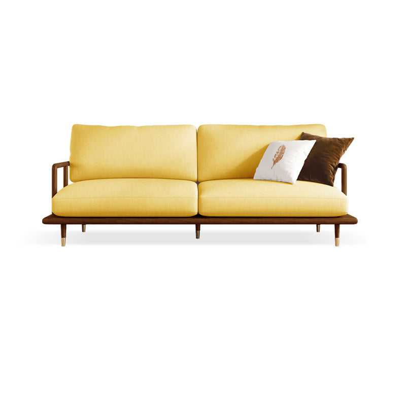 Linen Modern Recessed Arm Sofa Standard Wooden Sofa for Living Room, Apartment