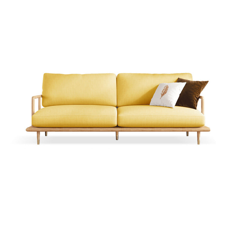 Linen Modern Recessed Arm Sofa Standard Wooden Sofa for Living Room, Apartment