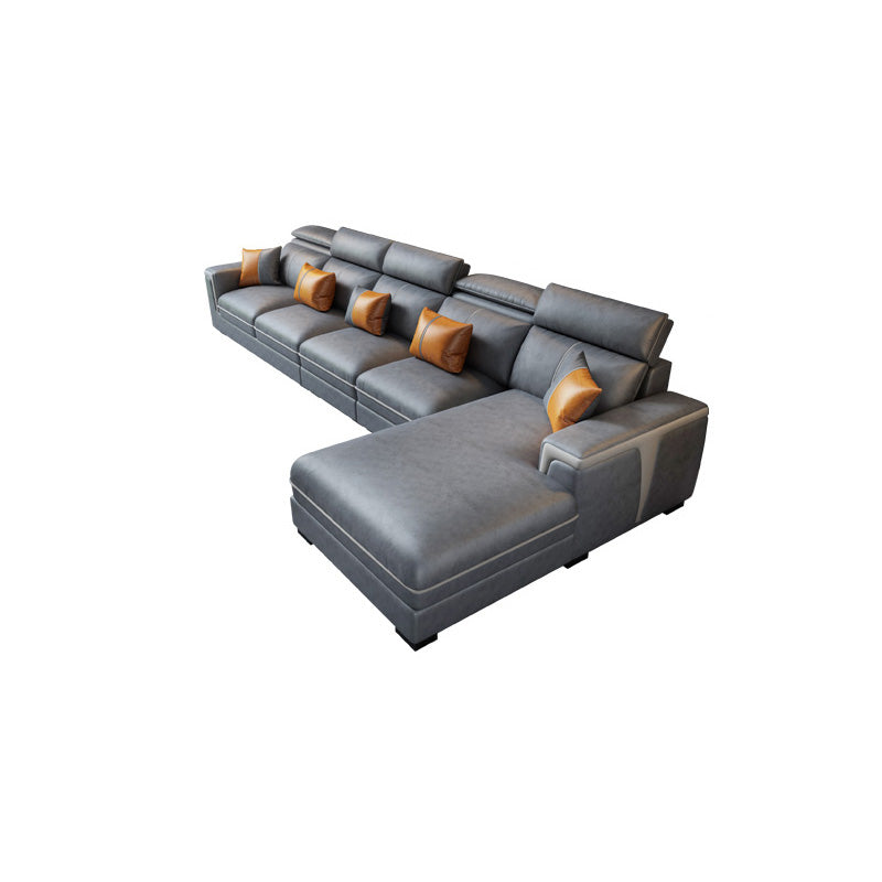 Dark Gray Faux Leather Sectional Sofa Stain-Resistant Sofa for Living Room