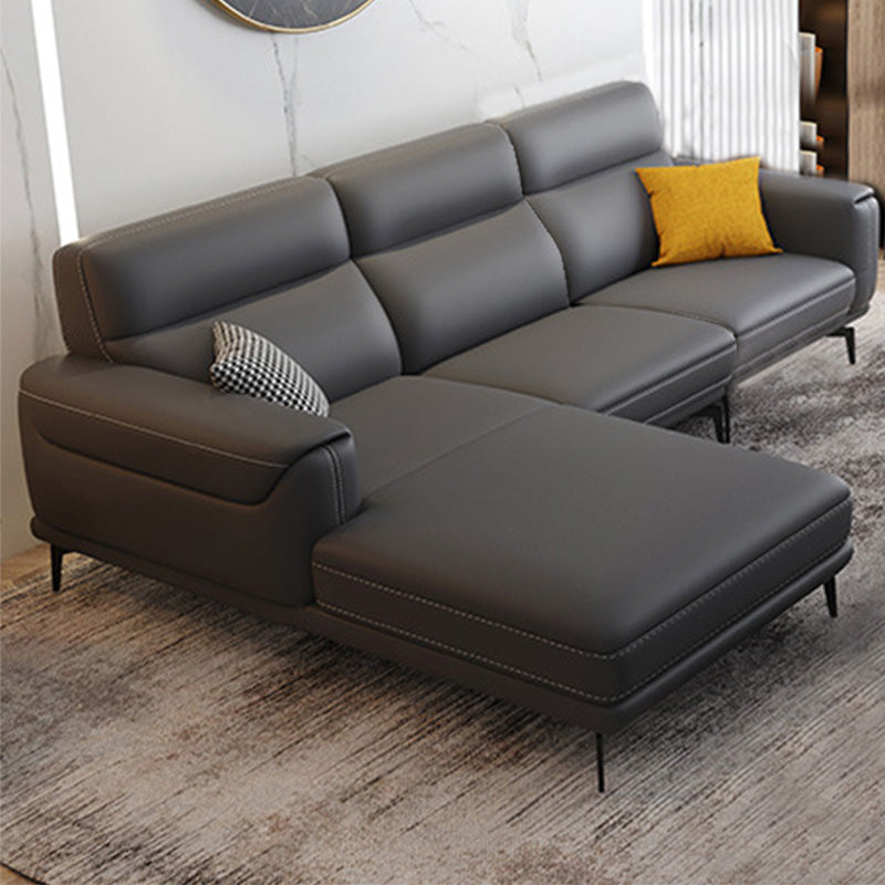 Modern Tufted Tight Back Genuine Leather Sectionals, 36" Sectional Sofa in Kingston Gray