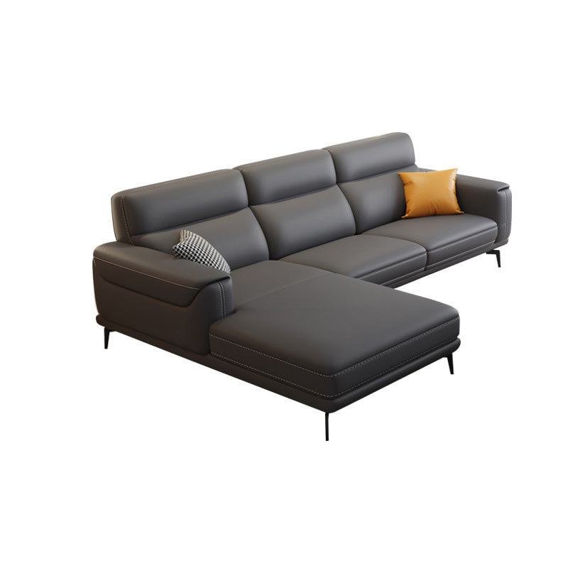 Modern Tufted Tight Back Genuine Leather Sectionals, 36" Sectional Sofa in Kingston Gray