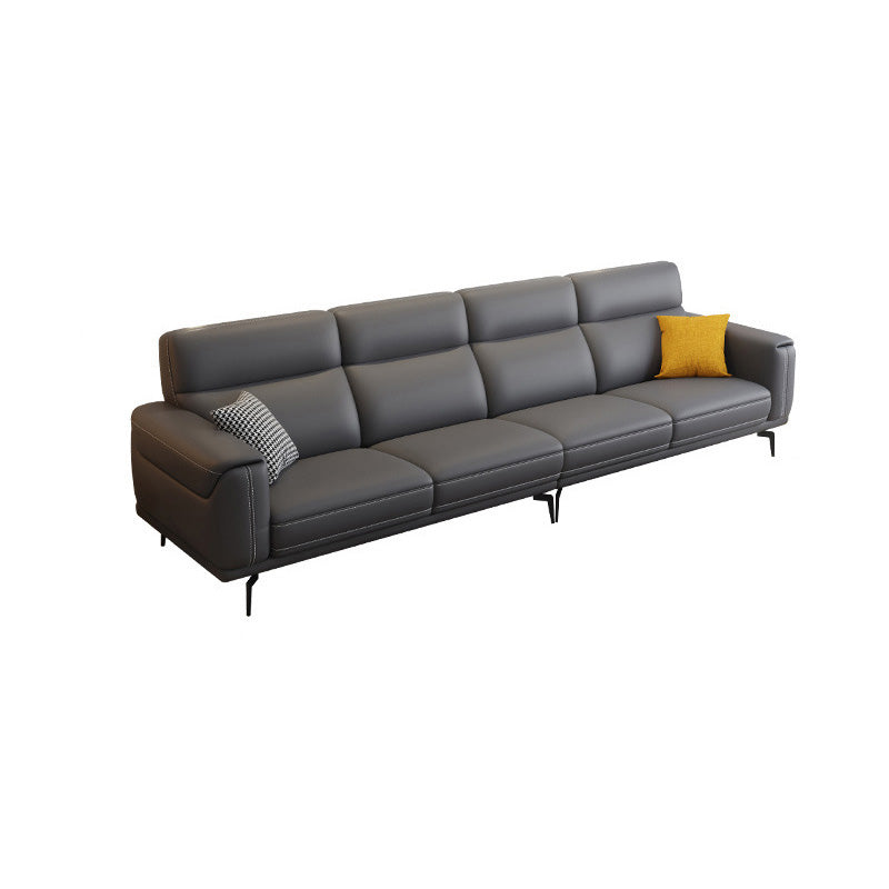 Modern Tufted Tight Back Genuine Leather Sectionals, 36" Sectional Sofa in Kingston Gray
