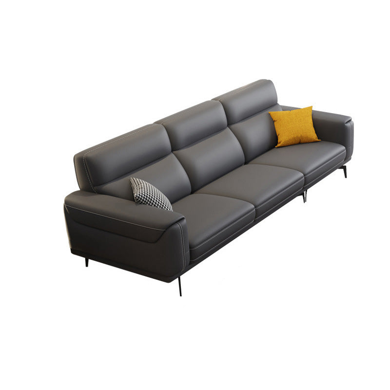 Modern Tufted Tight Back Genuine Leather Sectionals, 36" Sectional Sofa in Kingston Gray