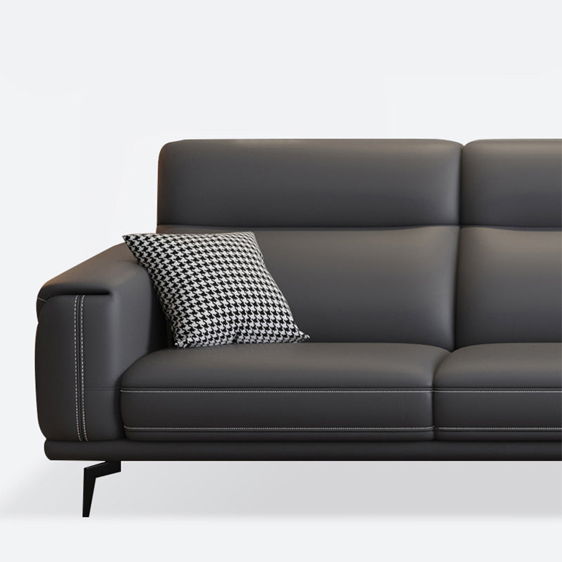 Modern Tufted Tight Back Genuine Leather Sectionals, 36" Sectional Sofa in Kingston Gray