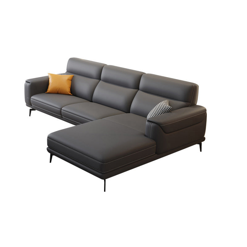 Modern Tufted Tight Back Genuine Leather Sectionals, 36" Sectional Sofa in Kingston Gray