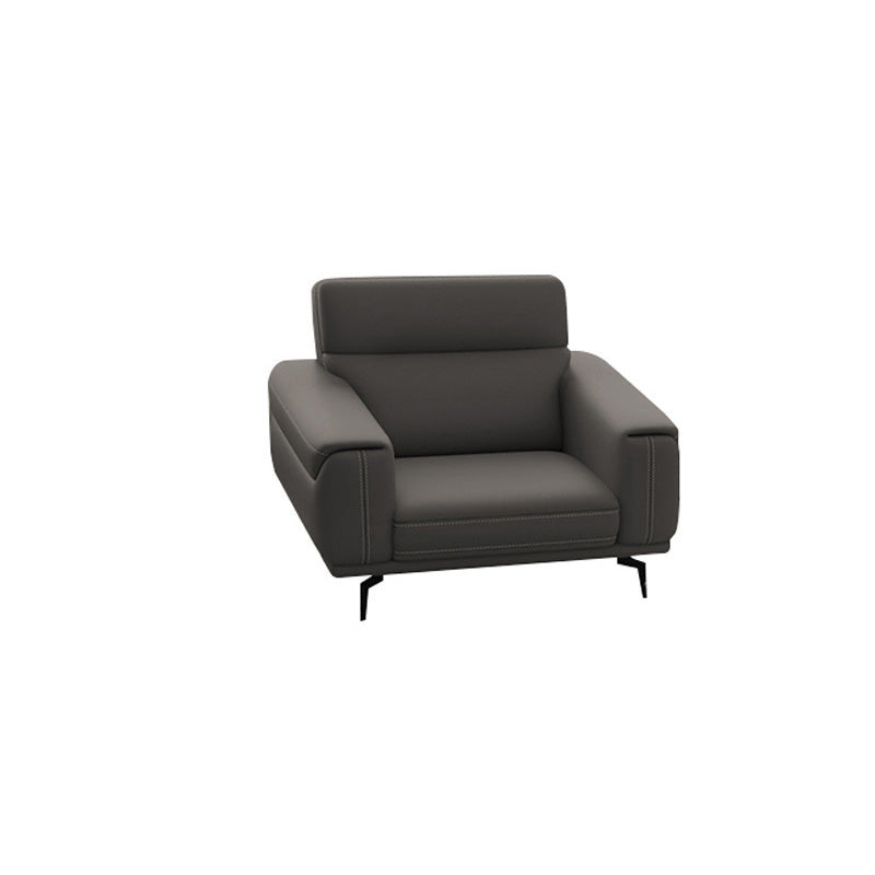 Modern Tufted Tight Back Genuine Leather Sectionals, 36" Sectional Sofa in Kingston Gray
