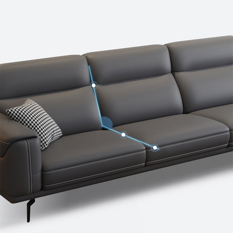 Modern Tufted Tight Back Genuine Leather Sectionals, 36" Sectional Sofa in Kingston Gray