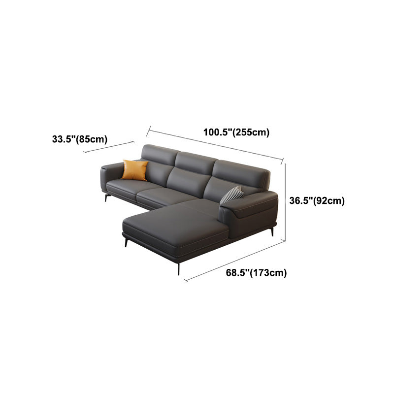 Modern Tufted Tight Back Genuine Leather Sectionals, 36" Sectional Sofa in Kingston Gray