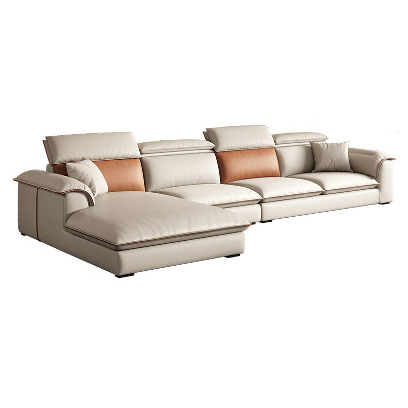 Beige Faux Leather Sectional Sofa Stain-Resistant Sofa for Living Room