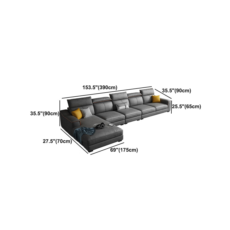 Dark Gray Faux Leather Sectional Sofa 35.43" Tall  Stain-Resistant Sofa