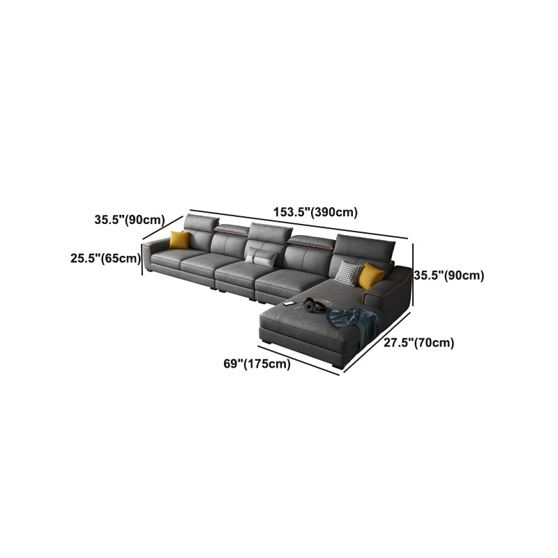 Dark Gray Faux Leather Sectional Sofa 35.43" Tall  Stain-Resistant Sofa