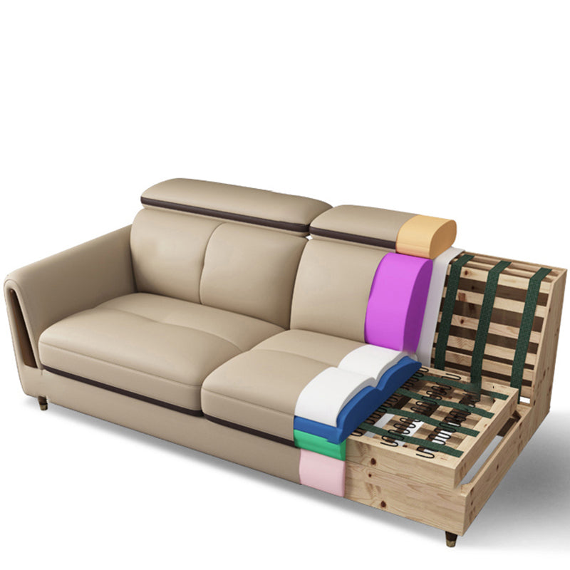 Scandinavian Stain-Resistant Genuine Leather Light-grey Sofa & Chaise