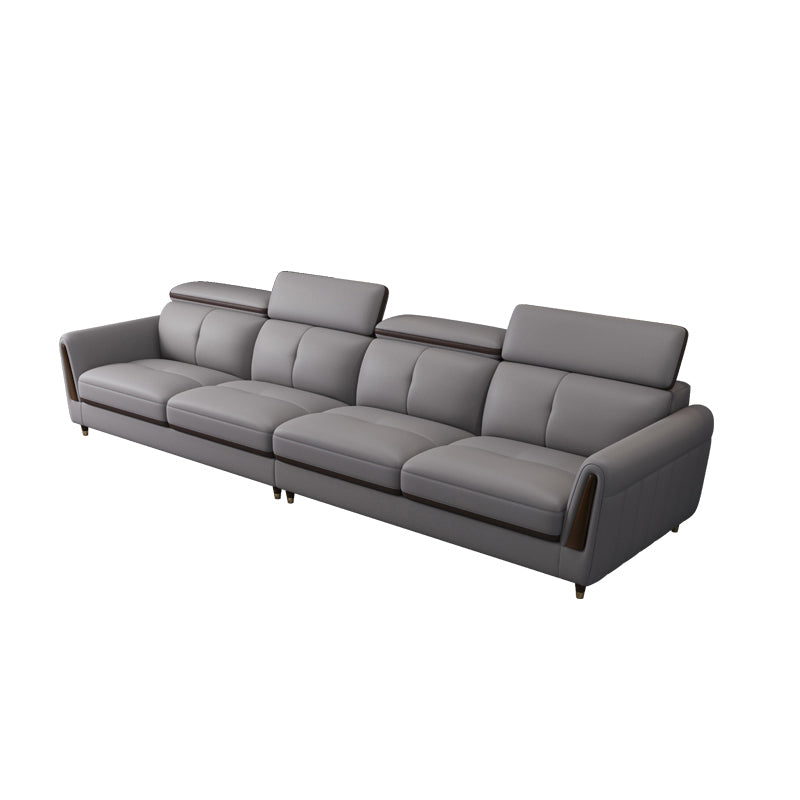 Scandinavian Stain-Resistant Genuine Leather Light-grey Sofa & Chaise