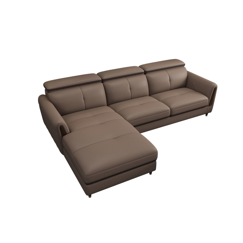 Scandinavian Stain-Resistant Genuine Leather Light-grey Sofa & Chaise