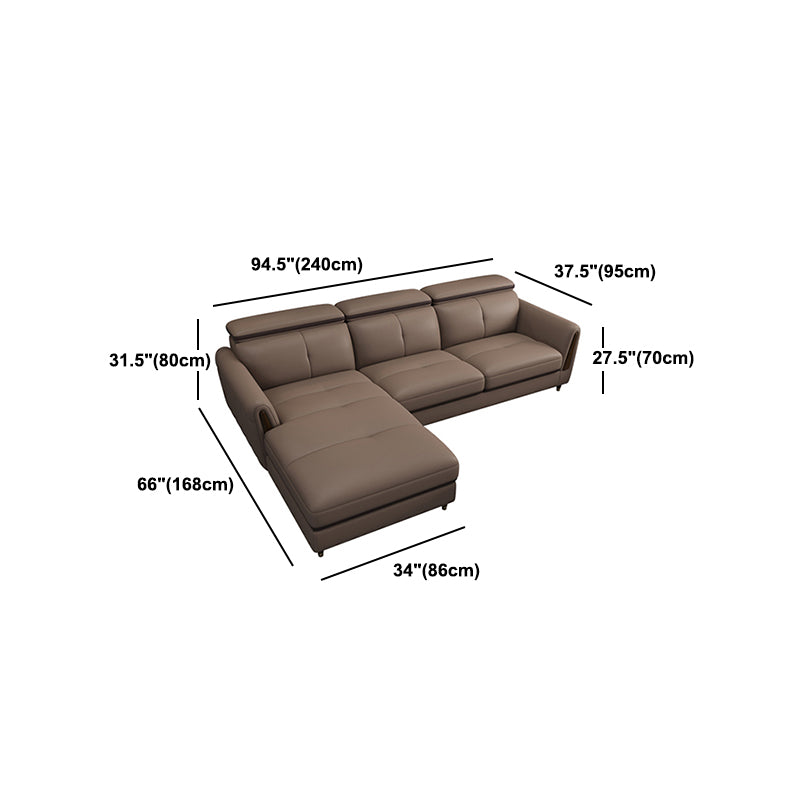 Scandinavian Stain-Resistant Genuine Leather Light-grey Sofa & Chaise