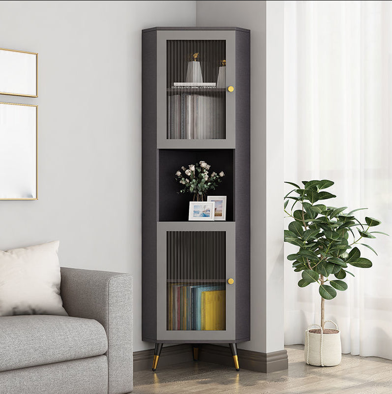 Contemporary Storage Cabinet with Shelf and Glass Doors Triangle Cabinet