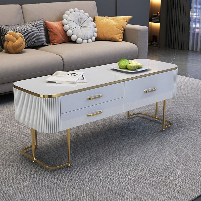 Contemporary Coffee Table with Storage Drawer and Golden Frame Base