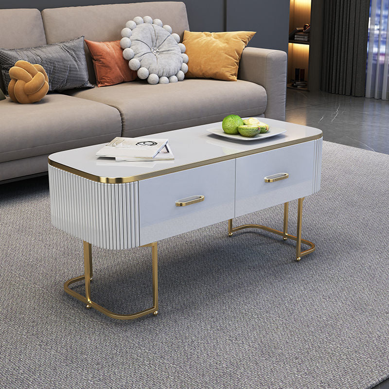 Contemporary Coffee Table with Storage Drawer and Golden Frame Base
