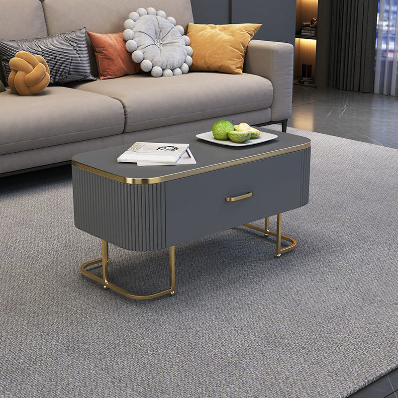 Contemporary Coffee Table with Storage Drawer and Golden Frame Base