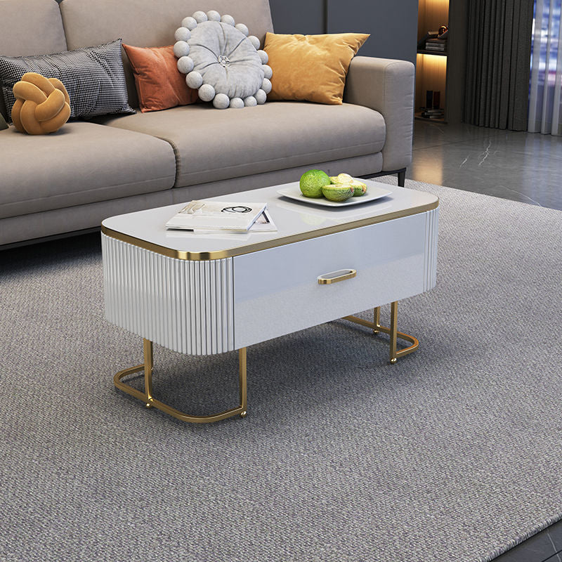 Contemporary Coffee Table with Storage Drawer and Golden Frame Base