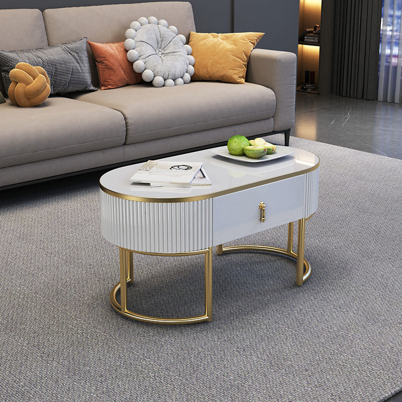 Contemporary Coffee Table with Storage Drawer and Golden Frame Base
