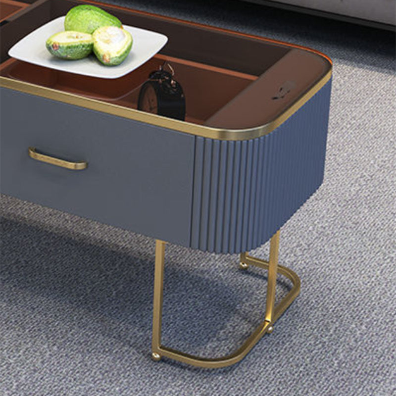 Contemporary Coffee Table with Storage Drawer and Golden Frame Base