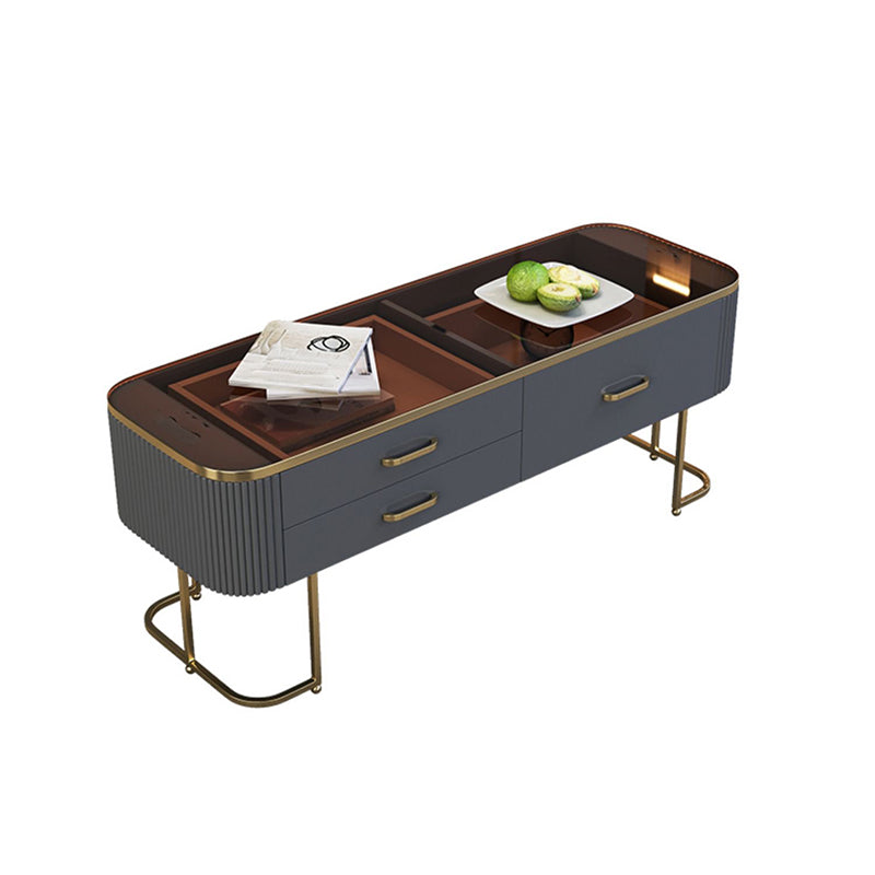 Contemporary Coffee Table with Storage Drawer and Golden Frame Base