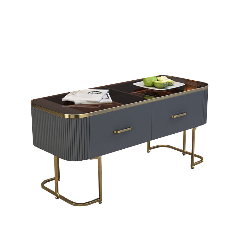 Contemporary Coffee Table with Storage Drawer and Golden Frame Base
