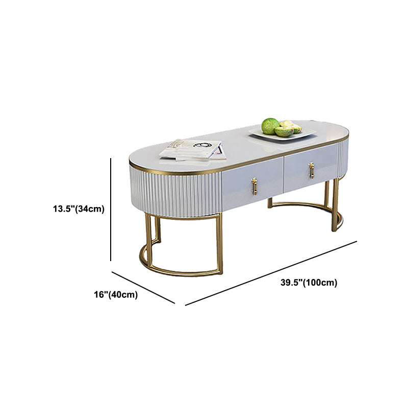 Contemporary Coffee Table with Storage Drawer and Golden Frame Base