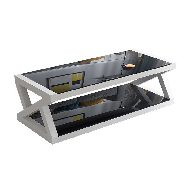 Abstract Base Rectangular Modern Style Glass Table Metal Bottom Frame Coffee Table