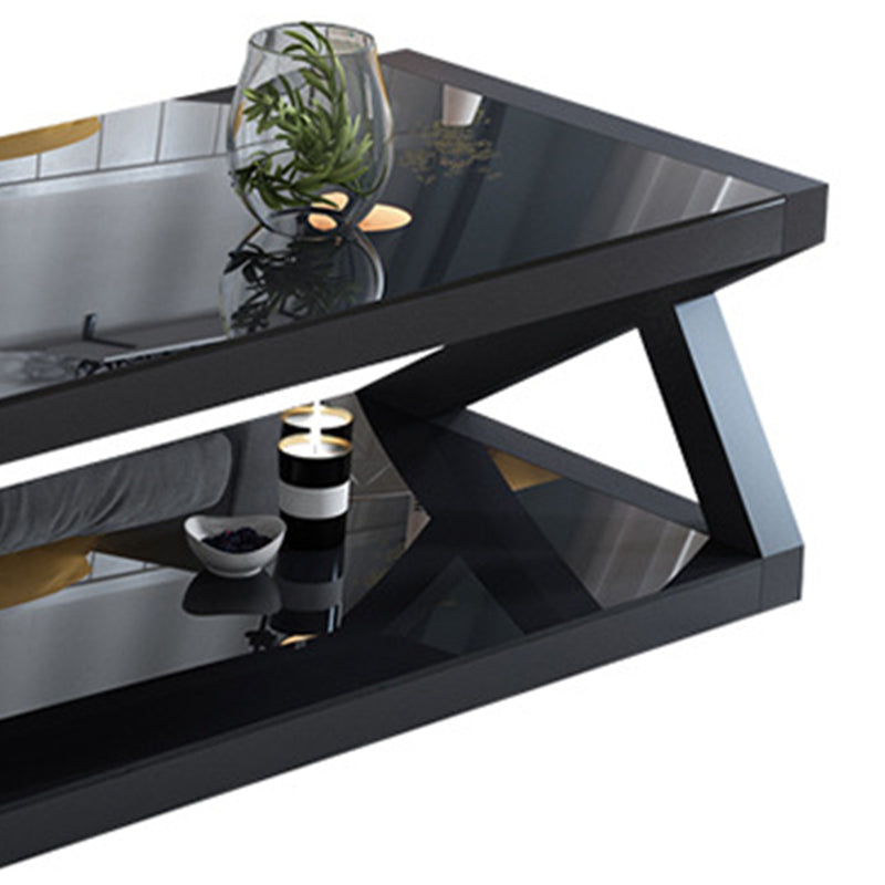 Abstract Base Rectangular Modern Style Glass Table Metal Bottom Frame Coffee Table