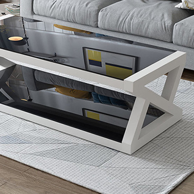 Abstract Base Rectangular Modern Style Glass Table Metal Bottom Frame Coffee Table
