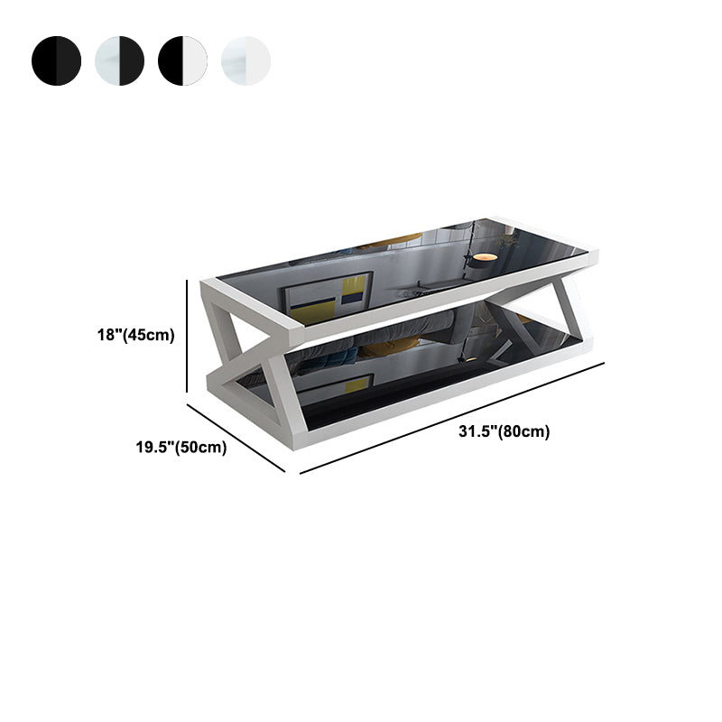 Abstract Base Rectangular Modern Style Glass Table Metal Bottom Frame Coffee Table
