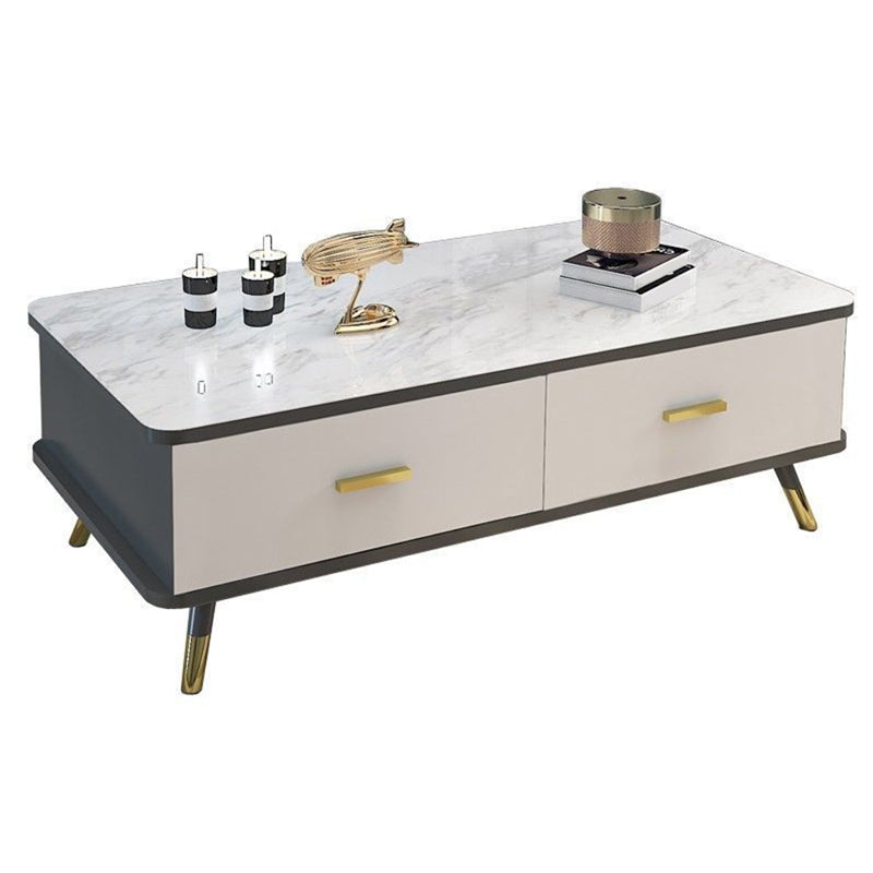 Contemporary Glass Top Coffee Table with 2 Drawers and 4 Legs