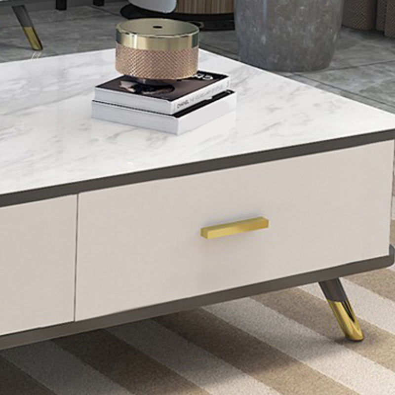 Contemporary Glass Top Coffee Table with 2 Drawers and 4 Legs