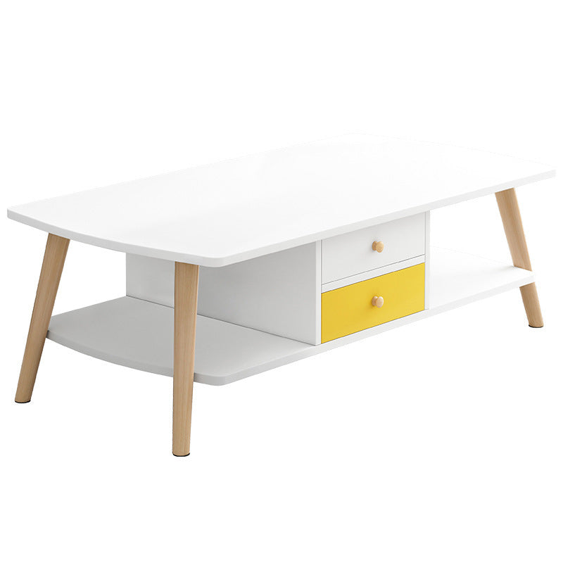 Modern Style Rectangular Artificial 4 Legs Base with Drawer Coffee Table