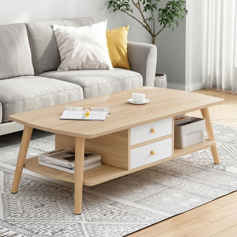 Modern Style Rectangular Artificial 4 Legs Base with Drawer Coffee Table