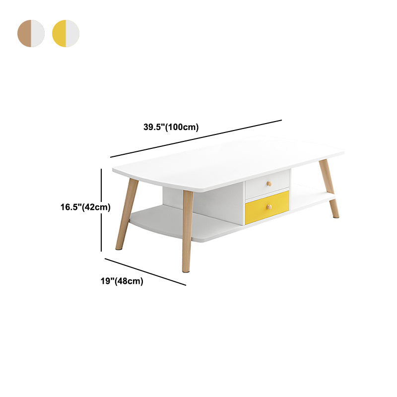 Modern Style Rectangular Artificial 4 Legs Base with Drawer Coffee Table