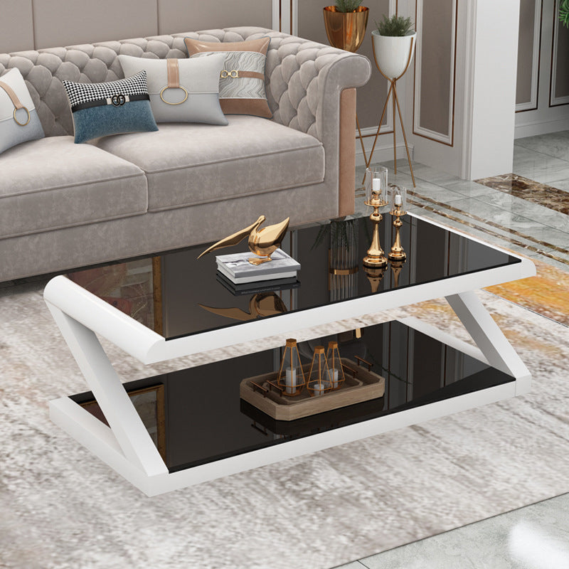 Contemporary Class Top Coffee Table with Steel Frame and Pedestal Base