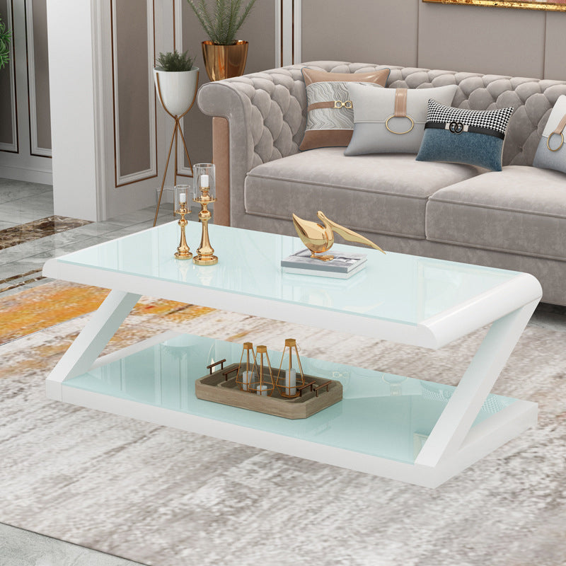 Contemporary Class Top Coffee Table with Steel Frame and Pedestal Base