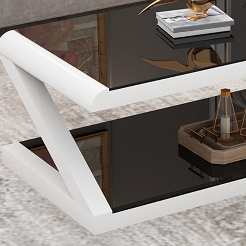Contemporary Class Top Coffee Table with Steel Frame and Pedestal Base